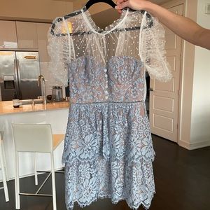 Self-Portrait Cord Tiered Skirt Mini Dress in light blue 

UK 10 - US 6